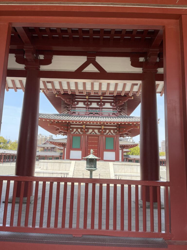 View of the five-story pagoda from beyond the main gate (Niomon gate)
